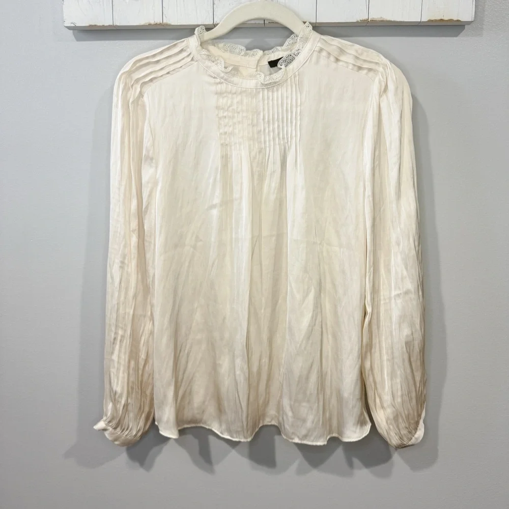 J.Crew Ruffleneck Drapey Top Ivory Blouse NWT Size Small